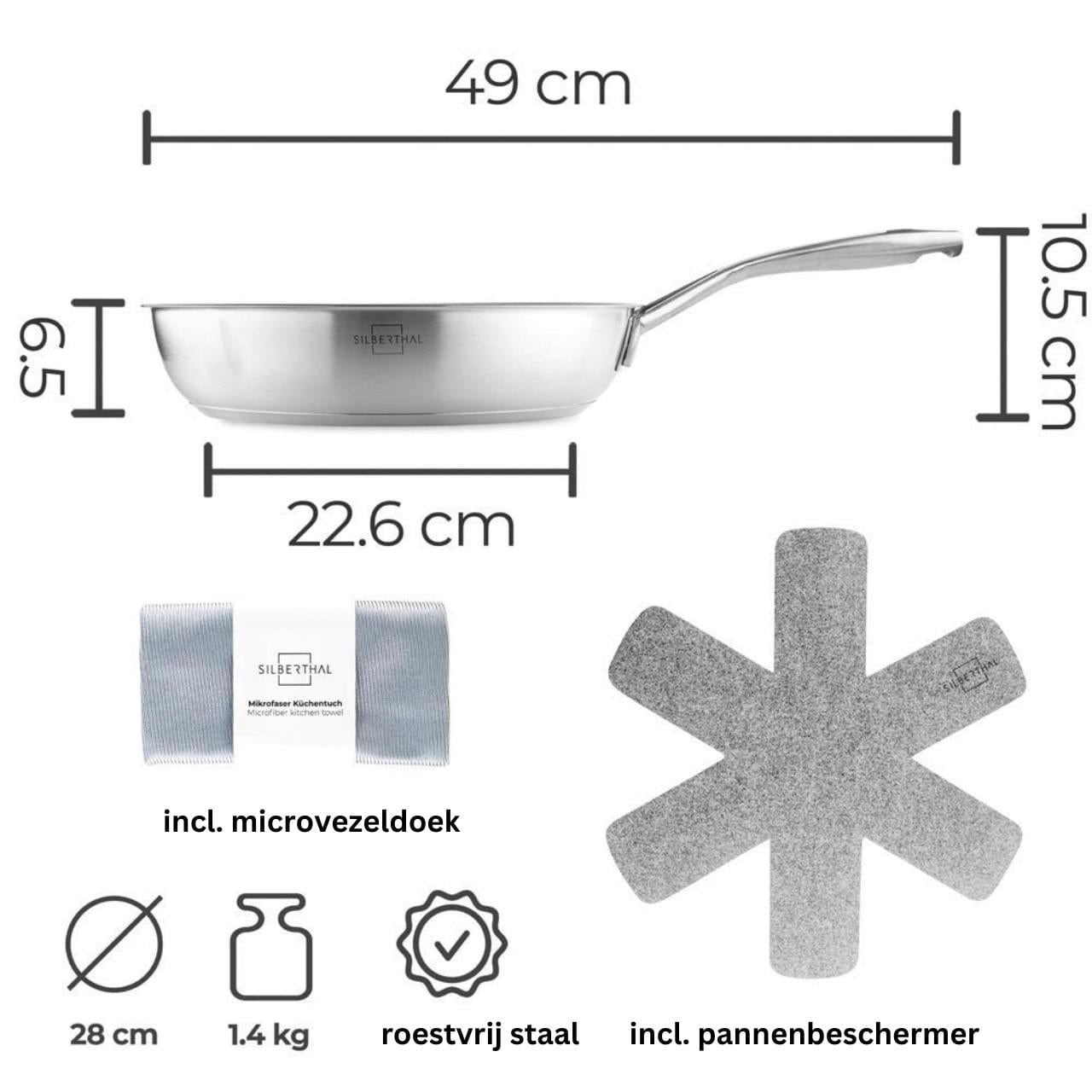 Benanoso Braadpan Braadpan met antiaanbaklaag - 2-delige set - 24 + 28cm - RVS