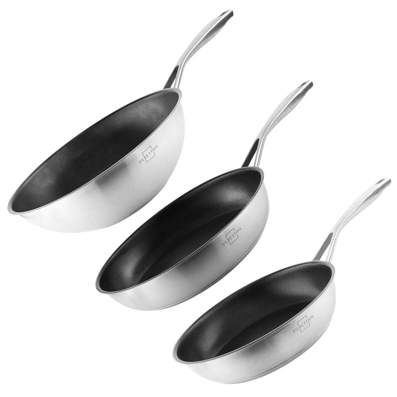 Benanoso Pannenset 3-delige pannenst- Antiaanbaklaag - Roestvrij Staal