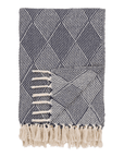 Blauwe en beige plaid Izmir van House Nordic, 130x180 cm, losjes gedrapeerd over een bank