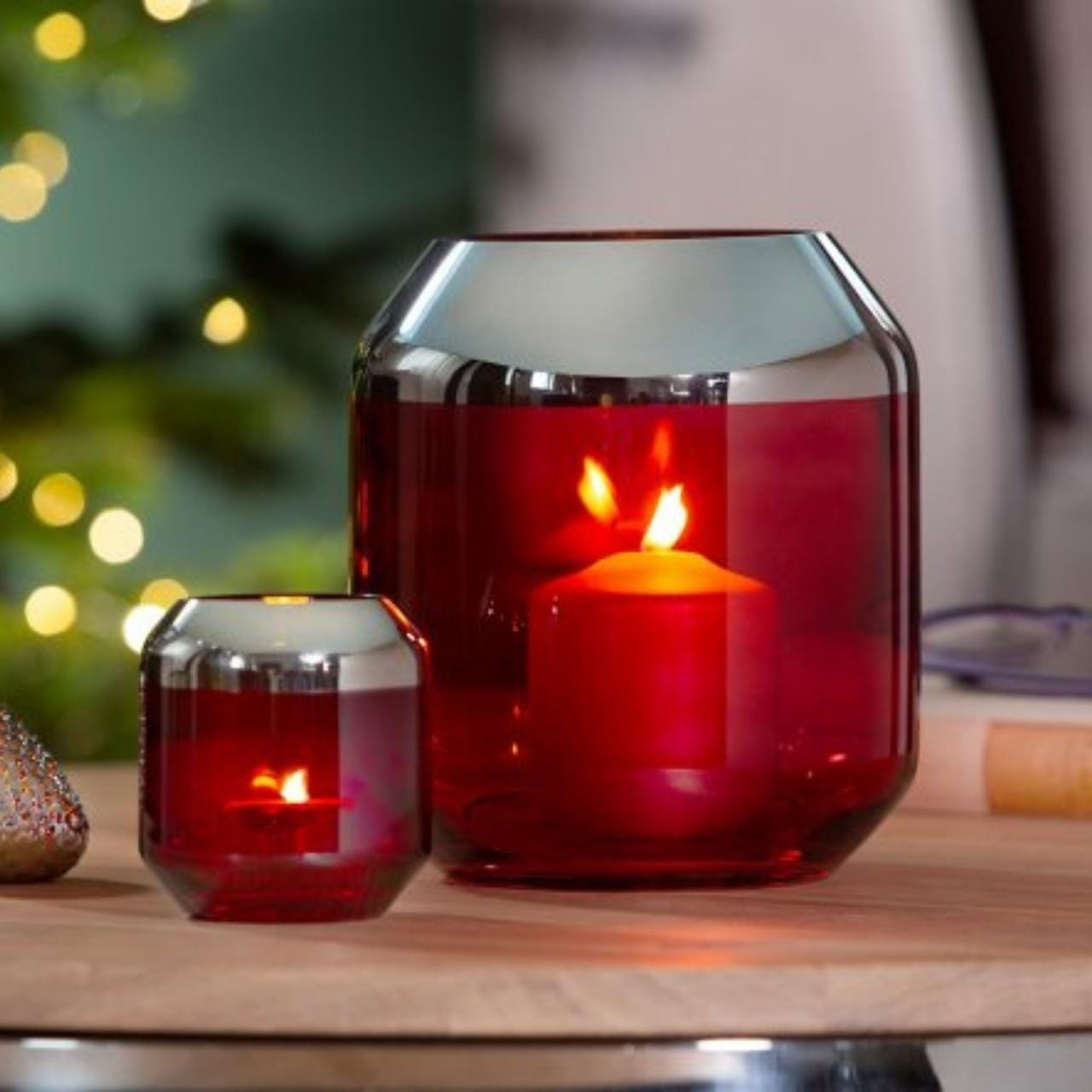 Fink Theelichthouder Theelichthouder 20cm - Glas - Rood | Smilla