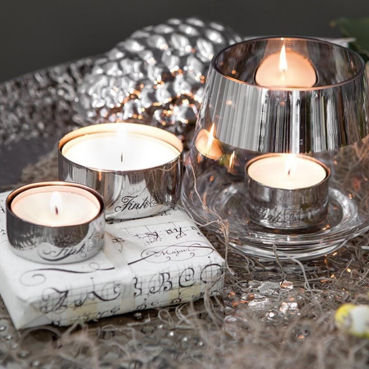 Fink Theelichthouder Theelichthouder - 4-delige set - RVS | Living