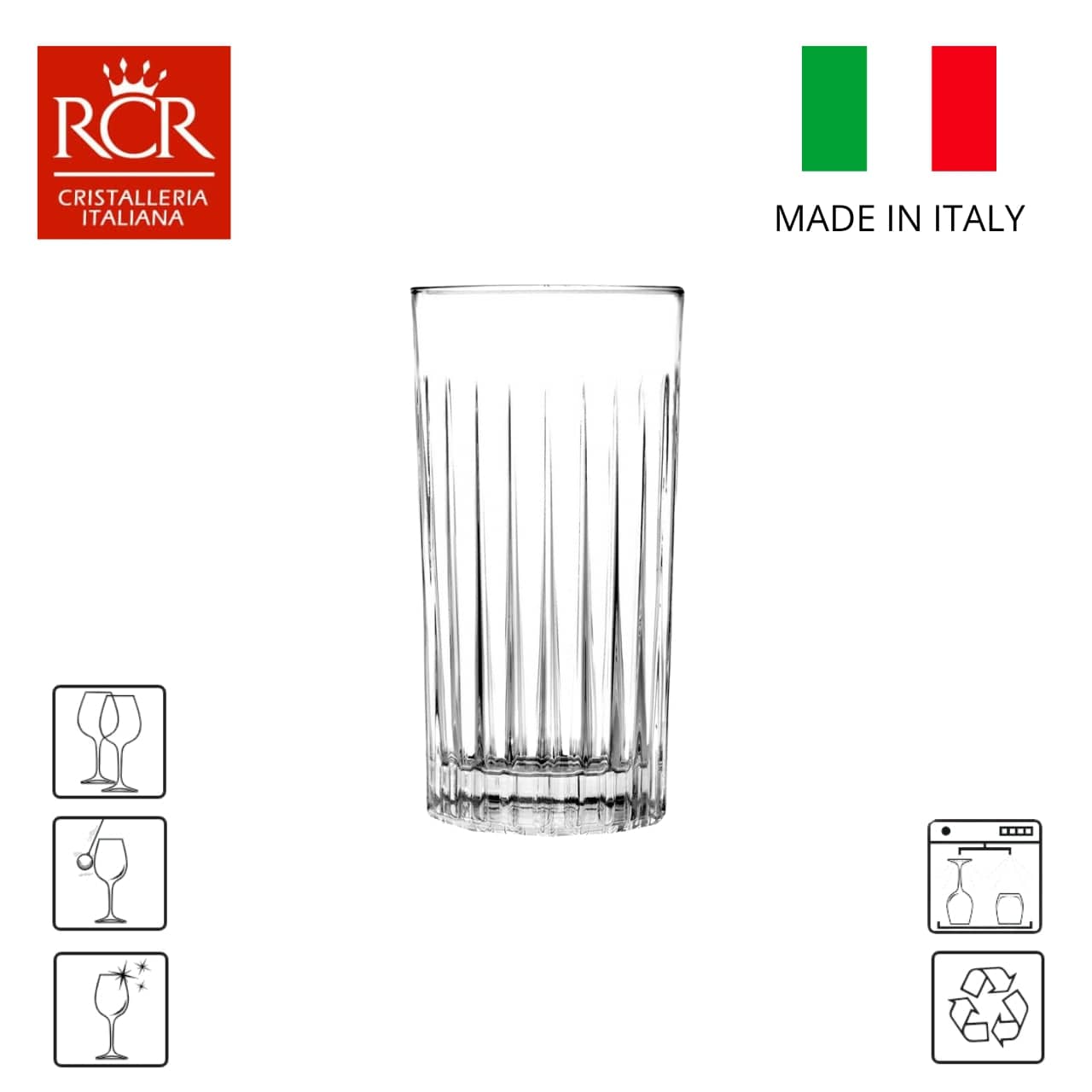RCR - Cristalleria Italiana Schenkkan en glazen 7-delige set - Schenkkan en 6 longdrinkdrinkglazen | Timeless