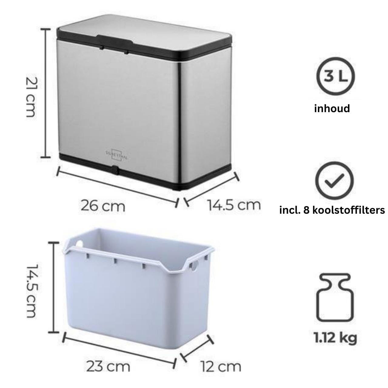 Silbertahl Koffiemolen Afvalbak - Met koolfilter - 3 liter