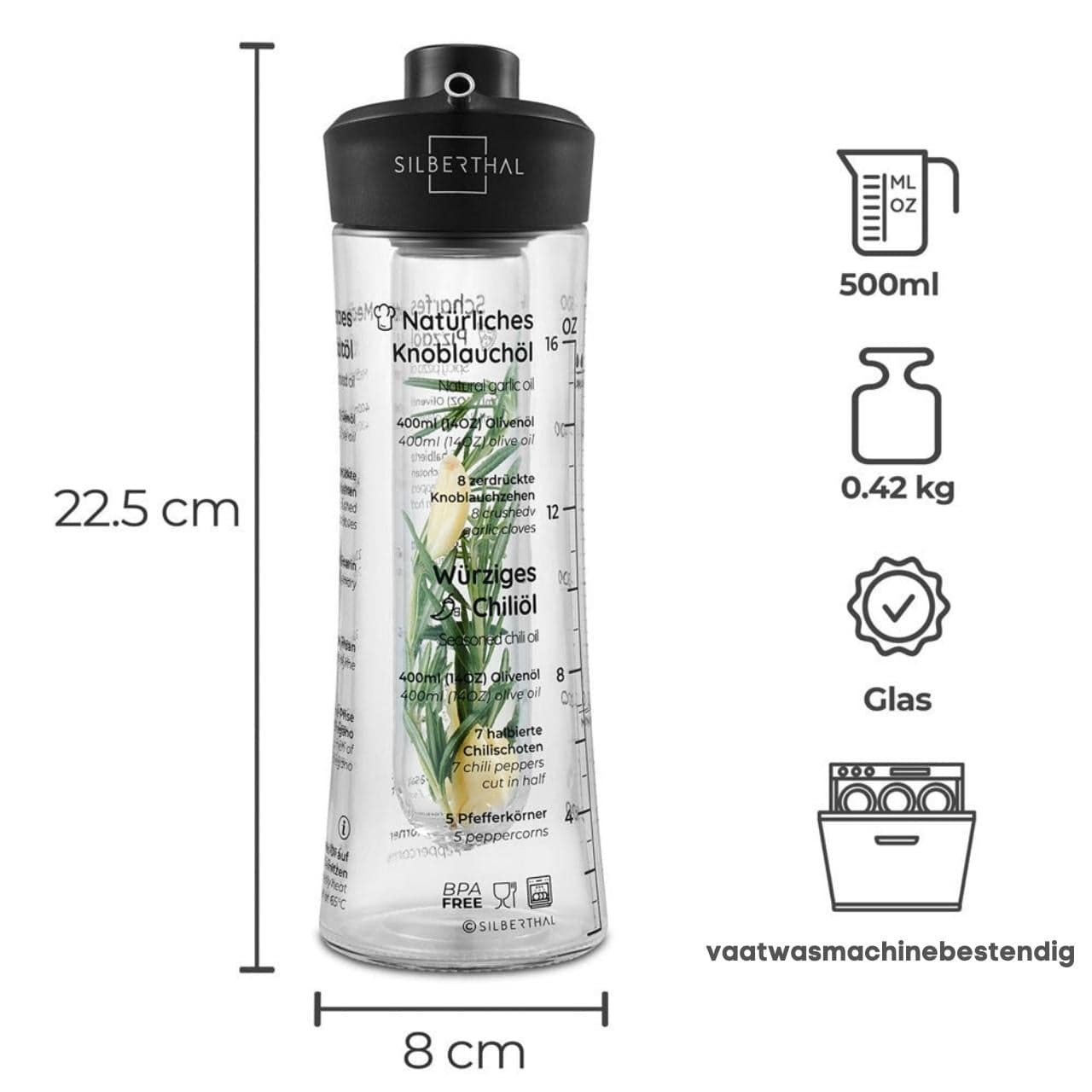 Silberthal Dressing shaker Oliefles - Met kruidenzeef - 500ml