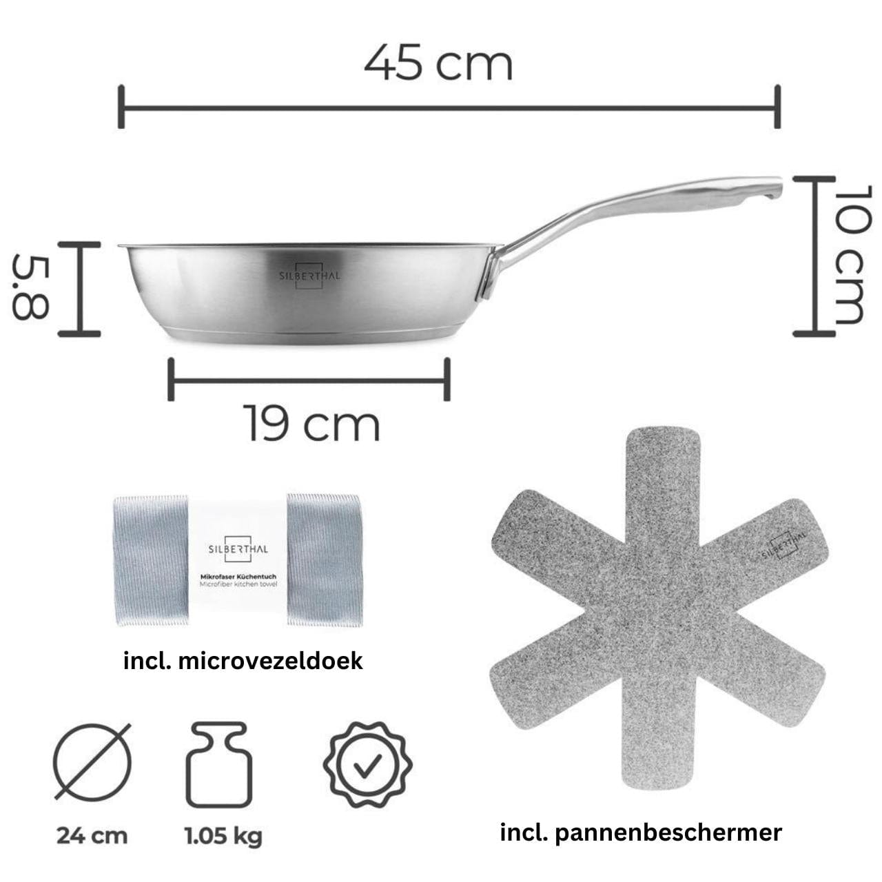 Benanoso Pannenset 3-delige pannenst- Antiaanbaklaag - Roestvrij Staal