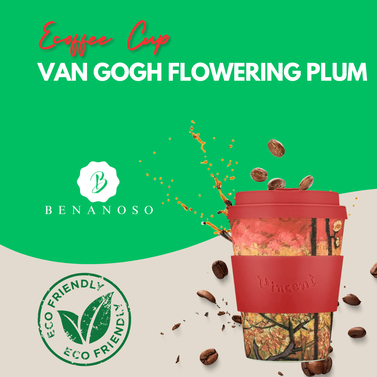 Ecoffee Cup To Go Koffie- en Theemokken Koffie- en theekop to go - 350ml | Van Gogh Flowering Plum