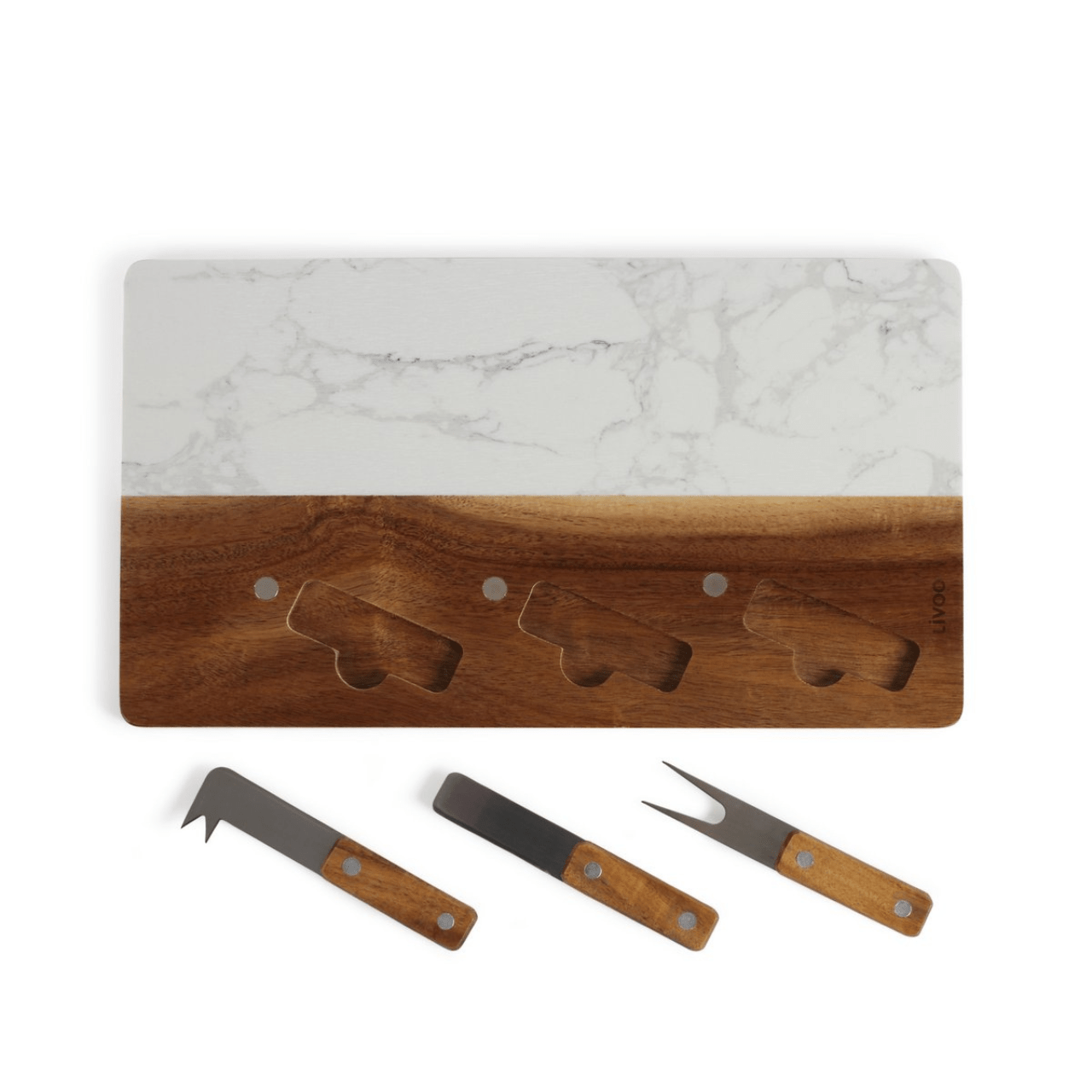 Livoo Kaasplank Luxe Kaasplank set van Marmer en Hout - 4-delig