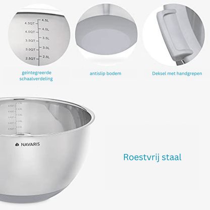 Navaris Multikommen Multikommen met deksel - 3-delige set raspen | RVS