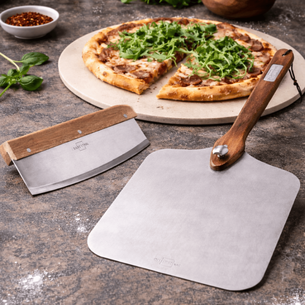 Silberthal Pizzaset Pizzaset - 3-delig – Pizzasteen Ø35, RVS Schep & Pizzames