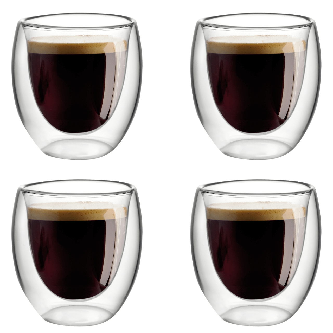 Aulica Koffie- en Theemokken Espressokopjes 80ml - 4-delige set - Dubbelwandig