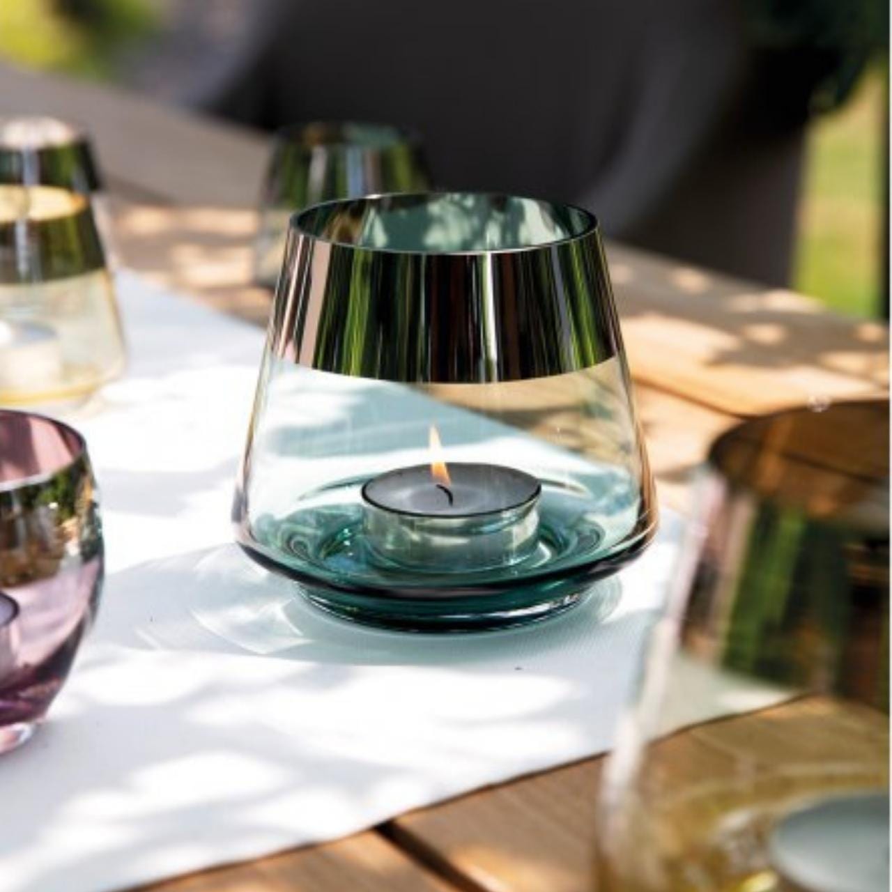 Fink Theelichthouder Theelichthouder 13cm - Glas - Turquoise| Jona