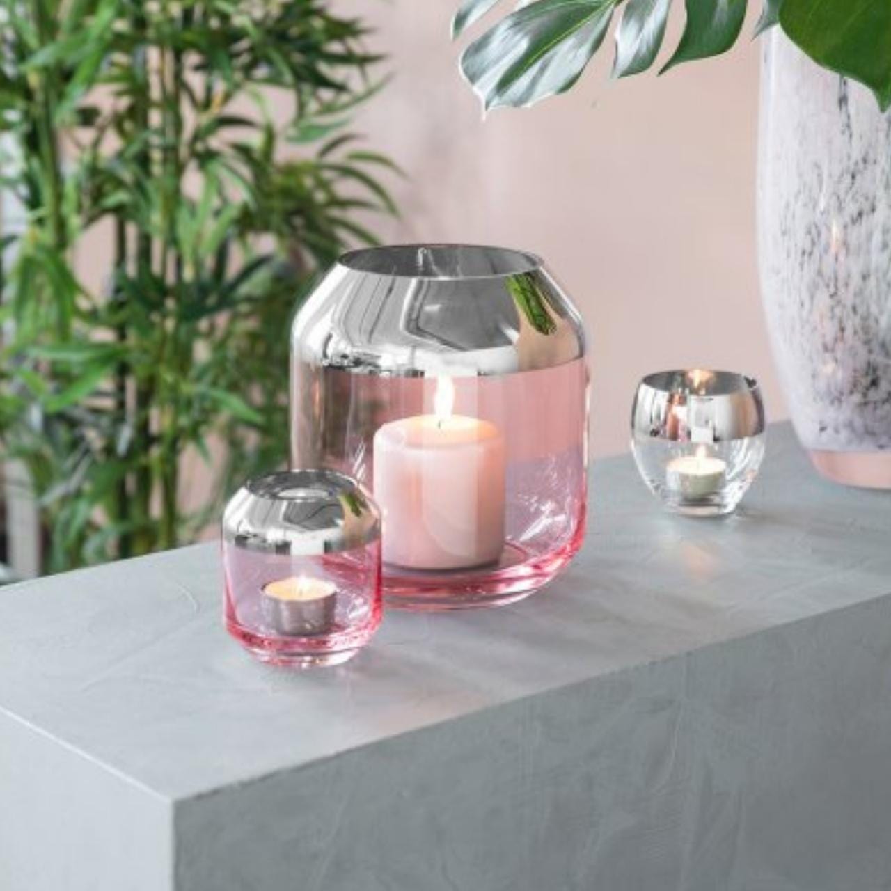 Fink Theelichthouder Theelichthouder 9cm - Glas - Roze | Smilla