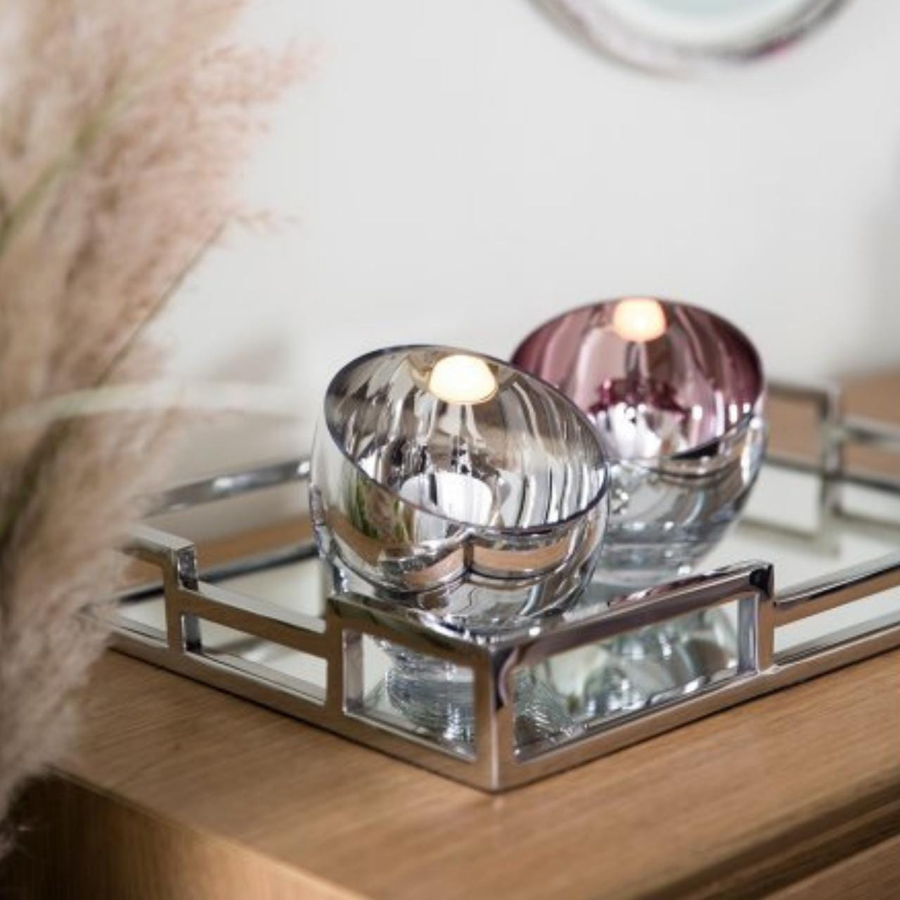 Fink Theelichthouder Theelichthouder - Glas - Zilver | Candy