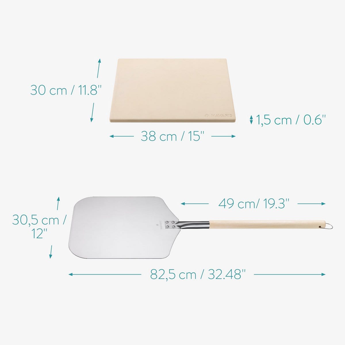 Navaris Perculator Pizzasteen 30x38cm- met opvouwbare pizzaschep