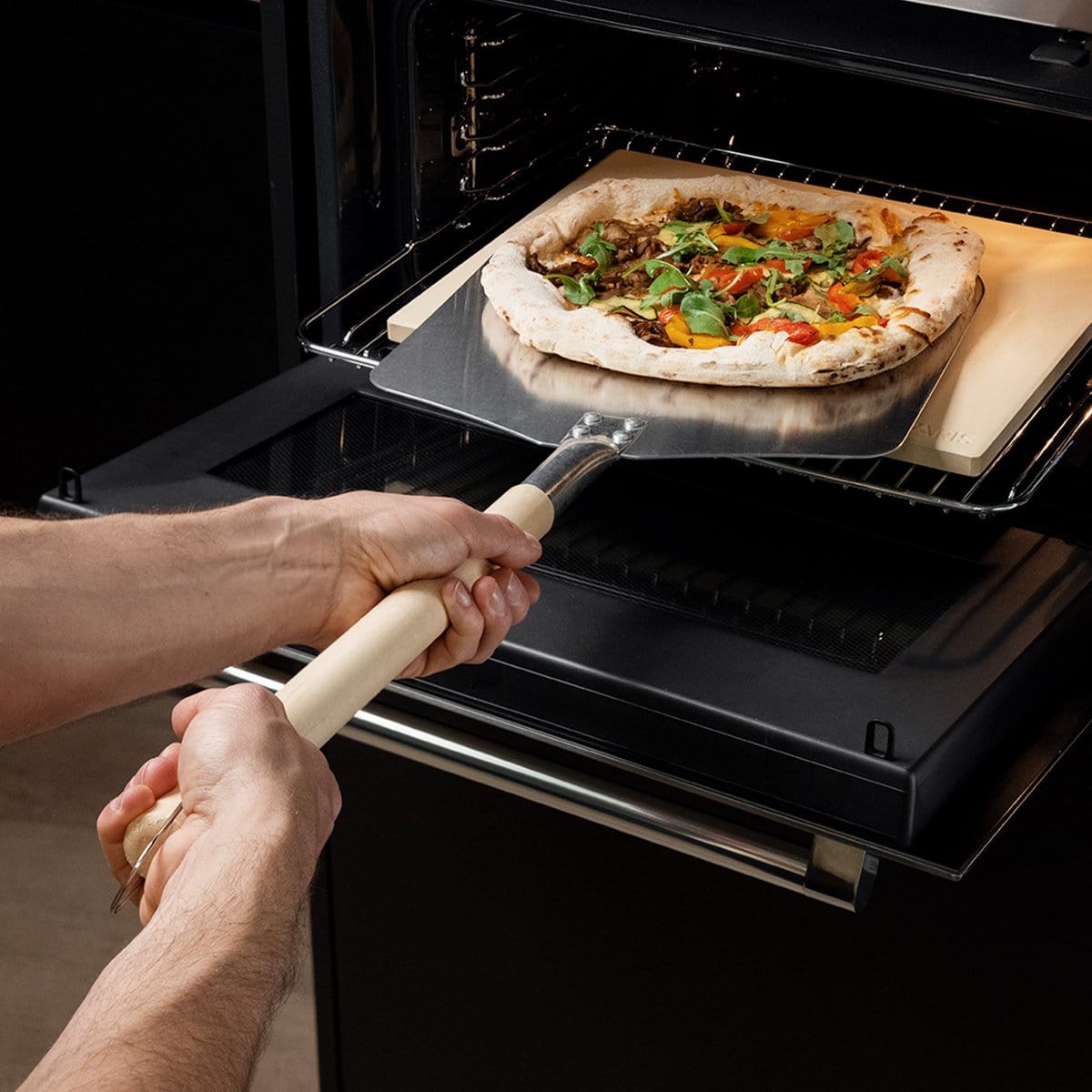 Navaris Perculator Pizzasteen 30x38cm- met opvouwbare pizzaschep