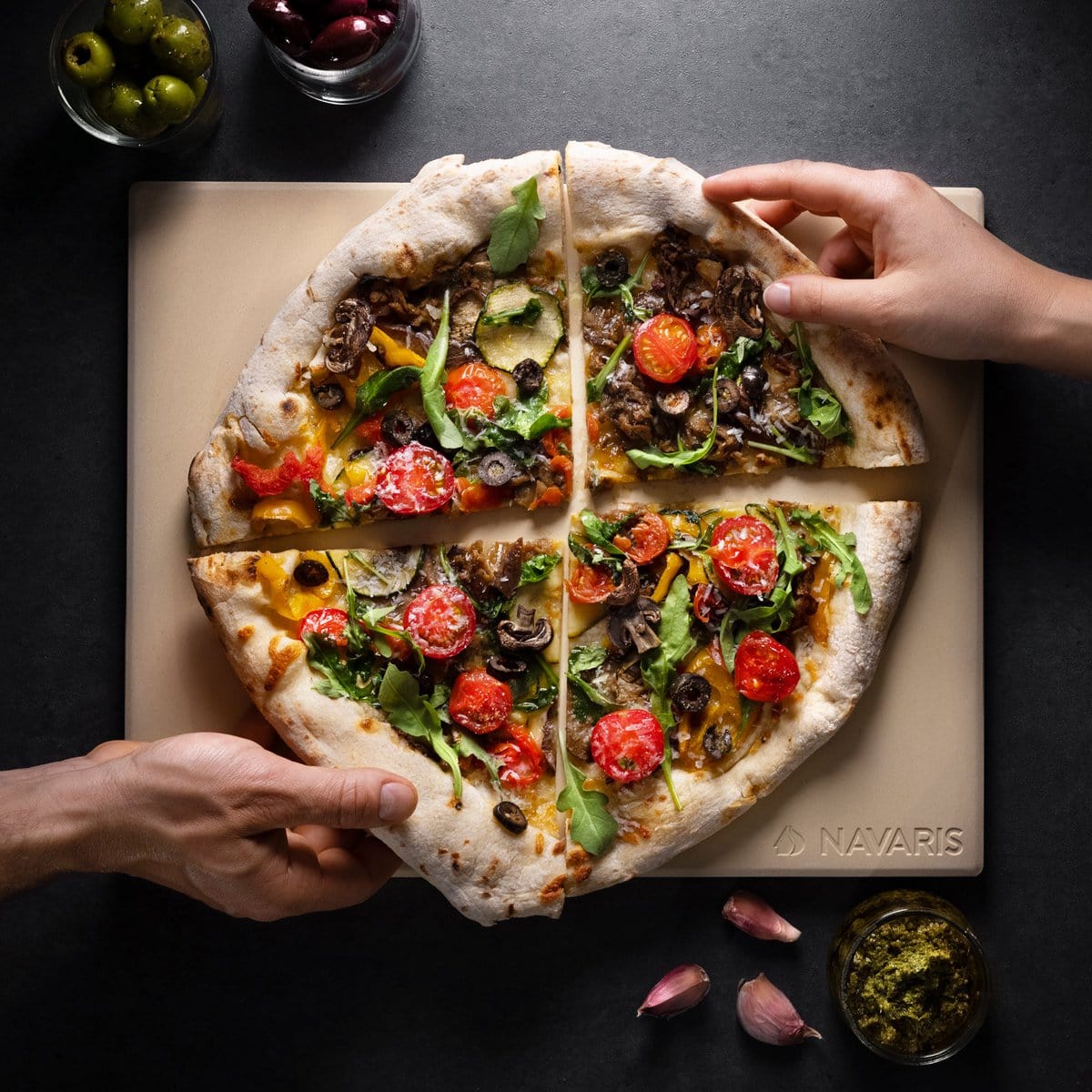 Navaris Perculator Pizzasteen 30x38cm- met opvouwbare pizzaschep