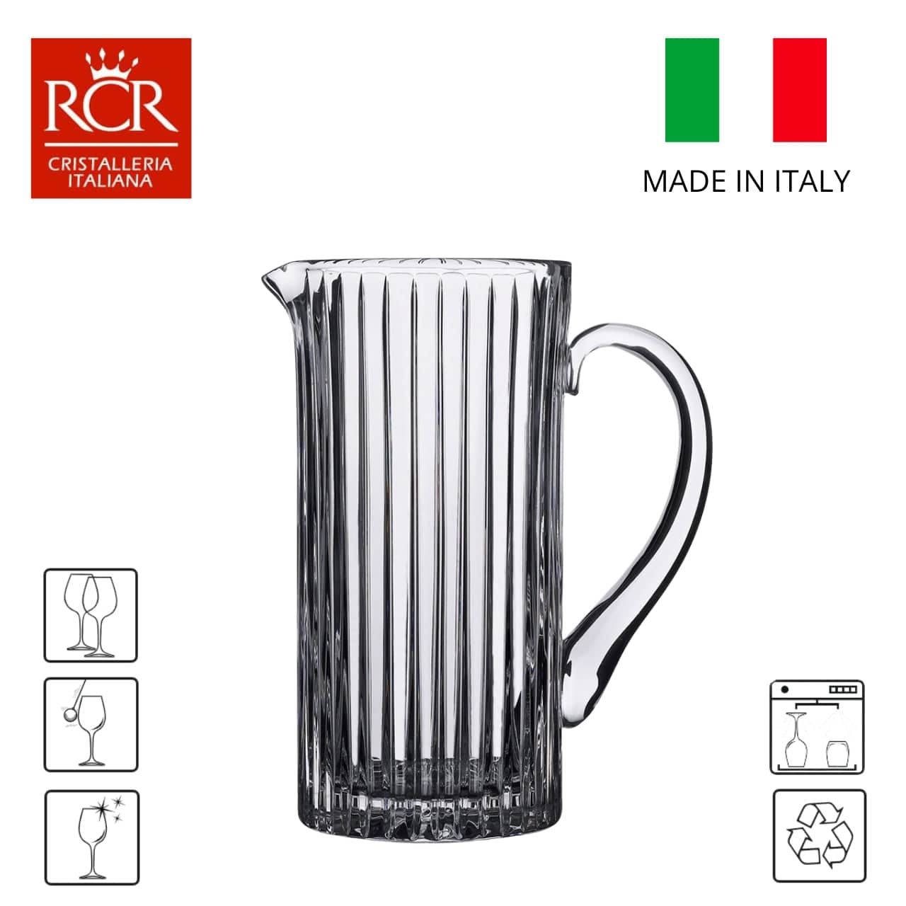 RCR - Cristalleria Italiana Schenkkan en glazen 7-delige set - Schenkkan en 6 longdrinkdrinkglazen | Timeless