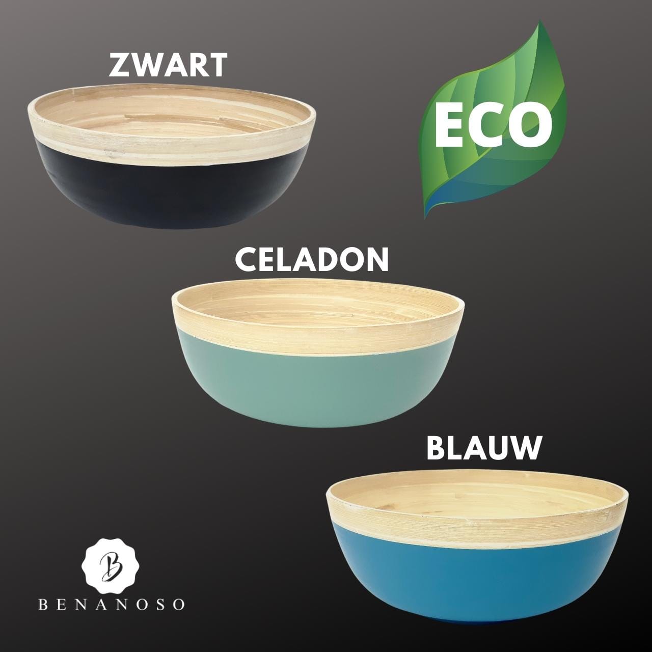 Secret De Gourmet Saladeschaal Saladeschaal bamboe 30cm - Zwart