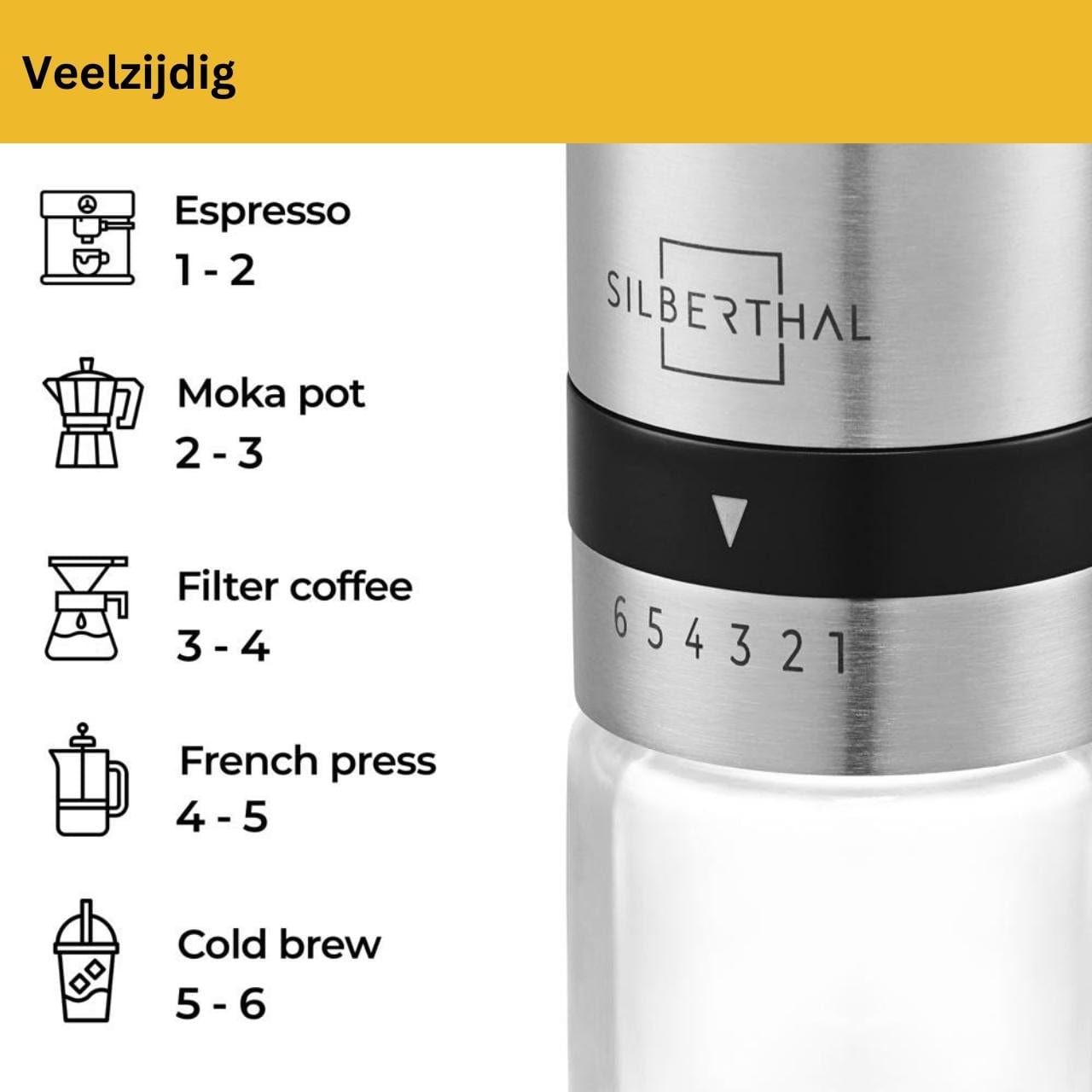 Silbertahl Koffiemolen Koffiemolen - Handmatig - RVS